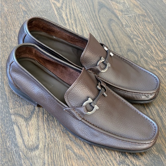 Salvatore Ferragamo Other - Men's Ferragamo Grandioso Pebble Leather Leather Bit Loafers, Brown 12 EE